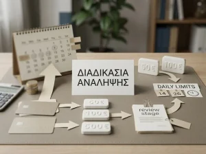Διάγραμμα ροής με ποσά ανάληψης, ημερήσια όρια και στάδια ελέγχου πληρωμής
